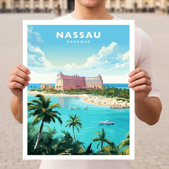 iPuzou Poster de voyage vintage de Nassau Bahamas 20 x 30 cm - Décoration murale - Impression sur toile
