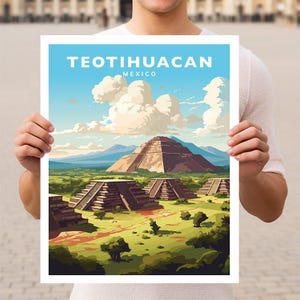 Poster di stampa artistica da parete di viaggio in Messico di Teotihuacan