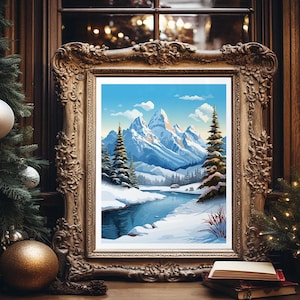 Grand Teton National Park Winter Landscape Christmas Holidays Travel Wall Art Poster Print