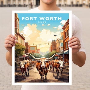 Póster de pared con diseño de viaje a Fort Worth, Texas