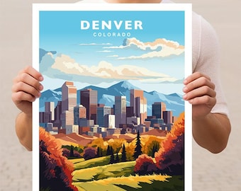 May include: A colorful illustration of the Denver skyline with mountains in the background. The text "DENVER COLORADO" is at the top of the image.