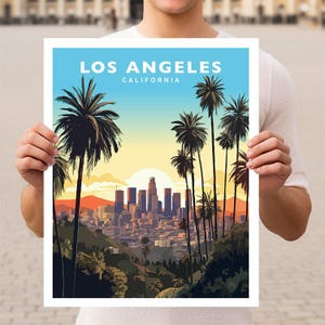 Impression d'affiche d'art mural de voyage à Los Angeles en Californie