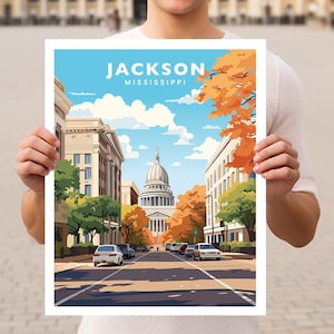 Póster de viaje de Jackson, Mississippi, con arte mural impreso