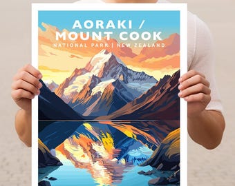 Aoraki / Mount Cook National Park New Zealand Travel Wall Art Poster Print