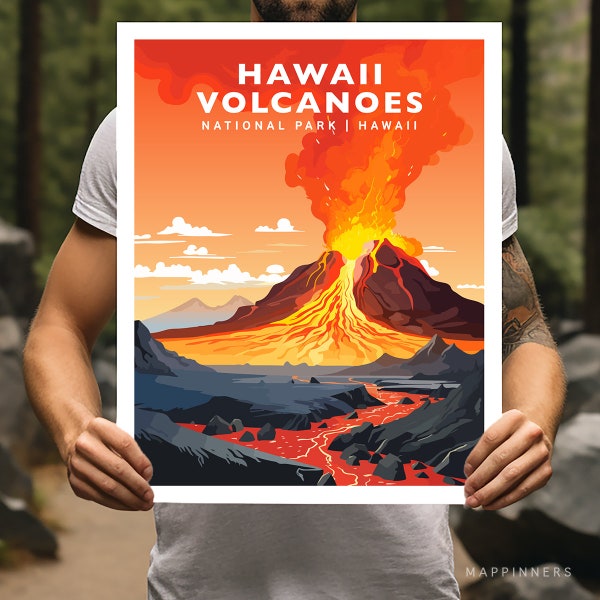 Hawaii Volcanoes Park Hawaii Travel Print Gift Hiking Wall Art Home Decor Poster