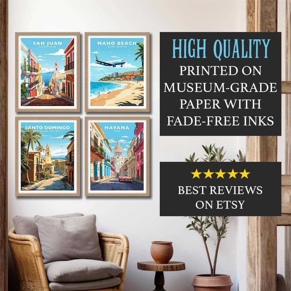 Maho Beach Saint Martin Sint Maarten Travel Wall Art Poster Print