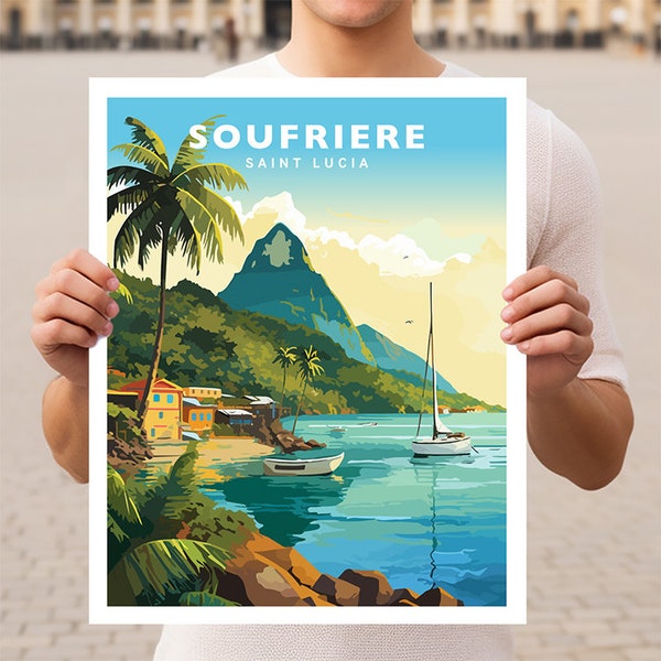 Soufriere Gros Piton Saint Lucia St Lucia Travel Wall Art Poster Print