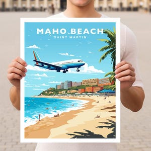 Póster de viaje de Maho Beach Saint Martin Sint Maarten con arte mural impreso