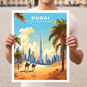 Póster de viaje a los Emiratos Árabes Unidos, Dubái, Emiratos Árabes Unidos