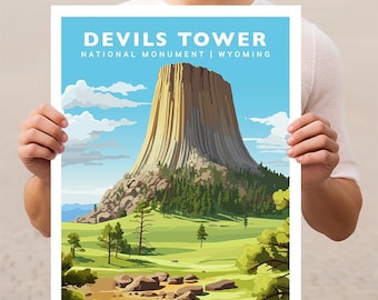 Devils Tower National Monument Wyoming Travel Wall Art Poster Print