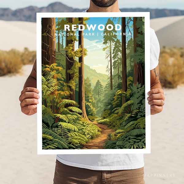 Redwood National Park Californië reizen print cadeau wandelen Wall Art Home decor poster