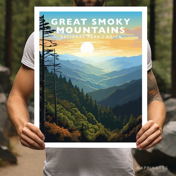 Great Smoky Mountains National Park North Carolina Tennessee Travel Print Gift Hiking Wall Art Home Decor Poster