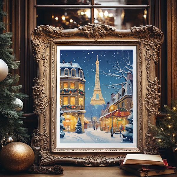 Paris France Winter Landscape Christmas Holidays Travel Wall Art Poster Print
