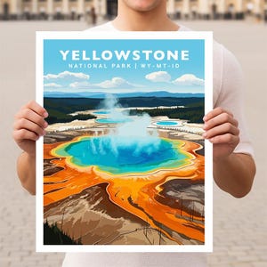 Yellowstone National Park Wyoming Montana Idaho Travel Print Gift Hiking Wall Art Home Decor Poster