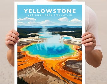 Yellowstone National Park Wyoming Montana Idaho Travel Print Gift Hiking Wall Art Home Decor Poster