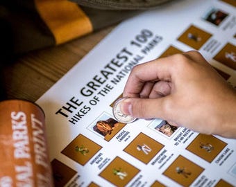 100 Greatest Hikes of The National Parks Scratch Off Travel Print by Mappinners