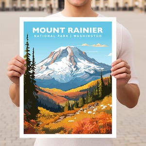 Mount Rainier National Park Washington Travel Print Gift Hiking Wall Art Home Decor Poster