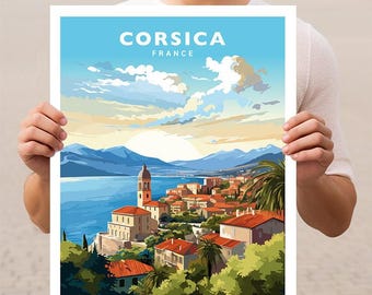 Póster de viaje a Córcega, Francia, arte mural impreso
