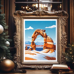 Arches National Park Winter Landschaft Weihnachten Urlaub Reise Wand Kunst Poster Druck