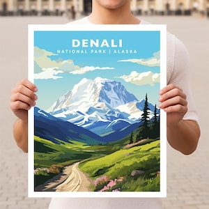 Parque Nacional Denali Alasca Viagem Impressão Presente Caminhada Arte de Parede Decoração de Casa Pôster