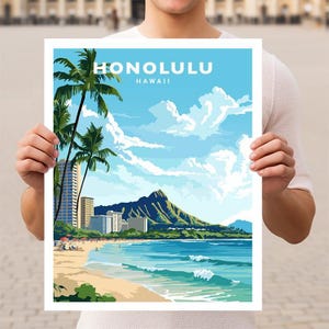 Honolulu Hawaii Waikiki Beach Oahu Travel Wall Art Poster Print