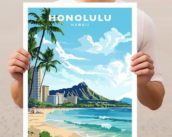Honolulu Hawaii Waikiki Beach Oahu Travel Wall Art Poster Print