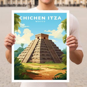 Póster de viaje con arte de pared de las ruinas mayas de Chichén Itzá, México