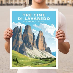 Tre Cime di Lavaredo Dolomites Italy Travel Wall Art Poster Print