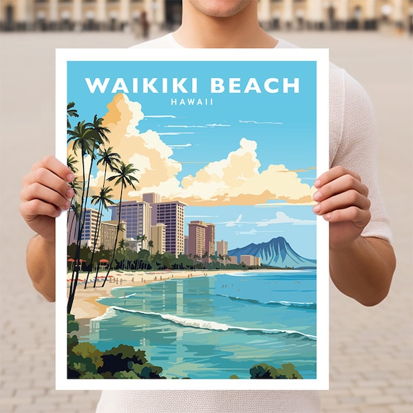 Waikiki Beach Hawaii Oahu Travel Wall Art Poster Print