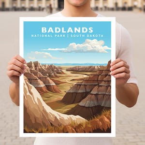 Badlands National Park South Dakota Travel Print Gift Hiking Wall Art Home Decor Poster