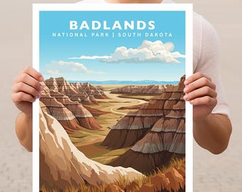 Póster de viaje del Parque Nacional Badlands, Dakota del Sur, regalo, senderismo, arte de pared, decoración del hogar