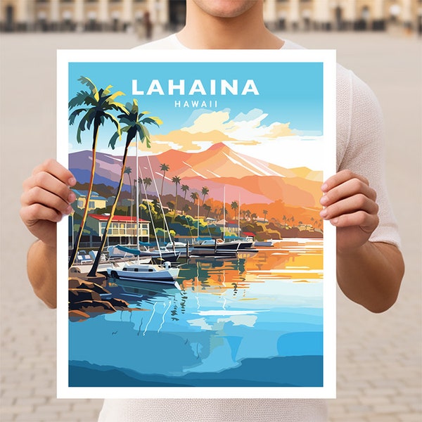 Impression d'affiche d'art mural de voyage Lahaina Hawaii Maui