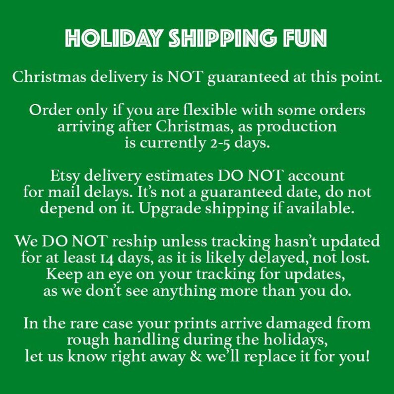 a green christmas card with the words holiday shipping fun