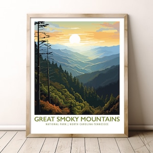 Great Smoky Mountains National Park North Carolina Tennessee Travel Print Gift Hiking Wall Art Home Decor Poster