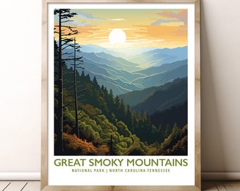 Great Smoky Mountains National Park North Carolina Tennessee Travel Print Gift Hiking Wall Art Home Decor Poster