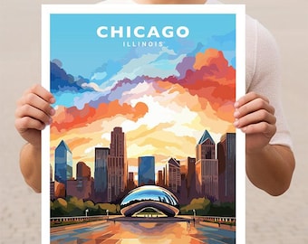Chicago Illinois Millennium Park Travel Wall Art Poster Print