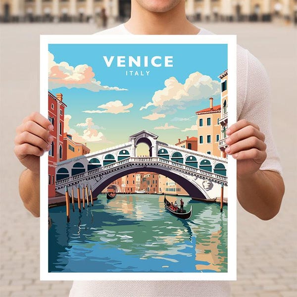 Venice Italy Rialto Bridge Gondolas Travel Wall Art Poster Print