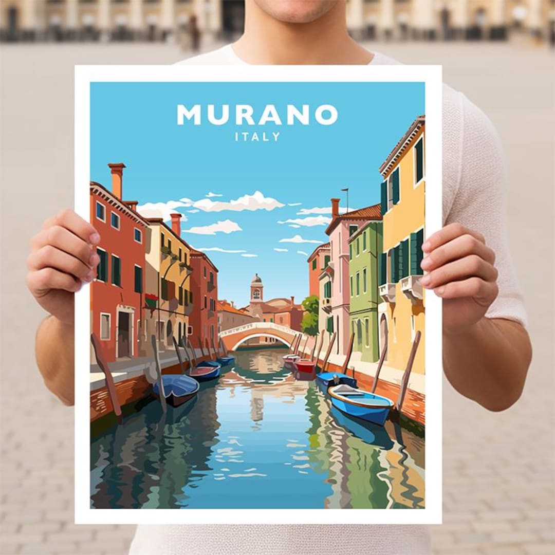 MURANO  ITALYとあります。高さは15㎝弱、幅　奥行は6㎝弱です。 Murano Italy Travel Wall Art Poster Print - Etsy