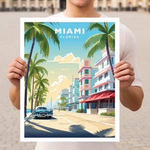 Póster de viaje a Miami, Florida, arte mural impreso