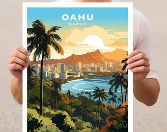 Oahu Hawaii Honolulu Travel Wall Art Poster Print