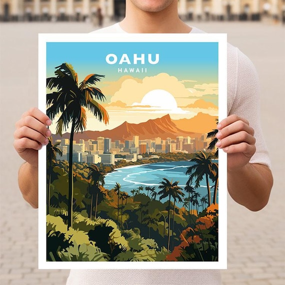 Oahu Hawaii Honolulu Travel Wall Art Poster Print - Etsy