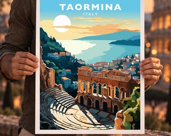 Póster decorativo de pared con imágenes de Taormina, Italia y Sicilia.