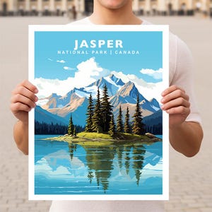 Póster de viaje con arte mural del Parque Nacional Jasper, Canadá