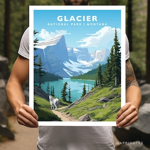 Glacier National Park Montana Travel Print Gift Hiking Wall Art Home Decor Poster