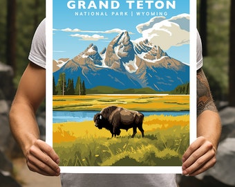 Grand Teton National Park Wyoming Travel Print Gift Hiking Wall Art Home Decor Poster