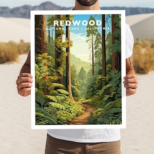 Redwood National Park California Travel Print Gift Hiking Wall Art Home Decor Poster