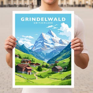 Póster de viaje de Grindelwald, Suiza, arte mural impreso