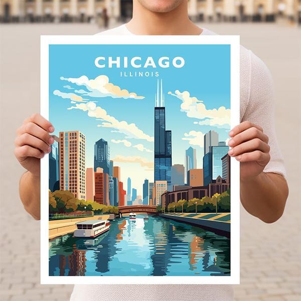 Impresión de póster de arte mural de viaje de Chicago, Illinois