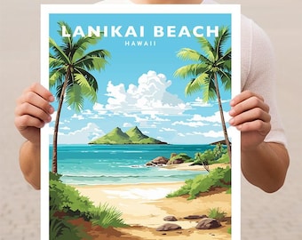 Lanikai Beach Hawaii Oahu Travel Wall Art Poster Print