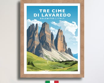 Tre Cime di Lavaredo Dolomites Italy Travel Wall Art Poster Print